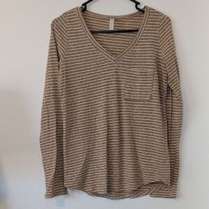 Striped V-Neck Long Sleeve Top